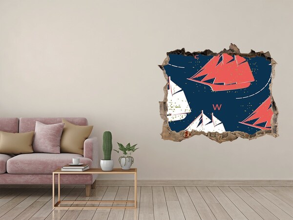 Hole wall sticker Ships sea birds