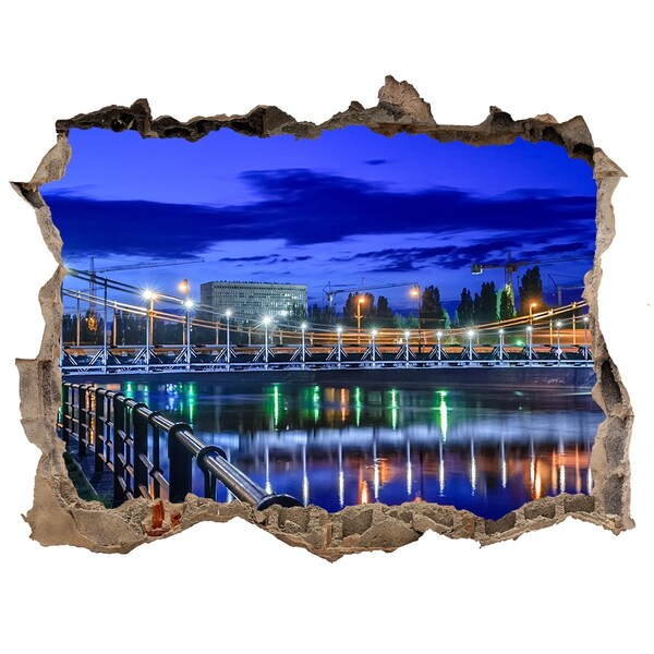 Hole wall sticker Night view of the bridge and river