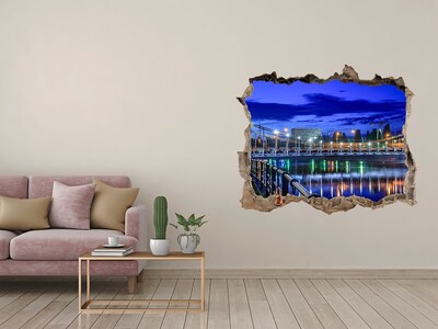 Hole wall sticker Night view of the bridge and river