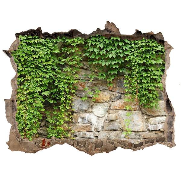 3D wall hole wallpaper Green wall with stones