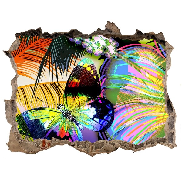 Hole wall sticker A colorful butterfly in a hole in the wall