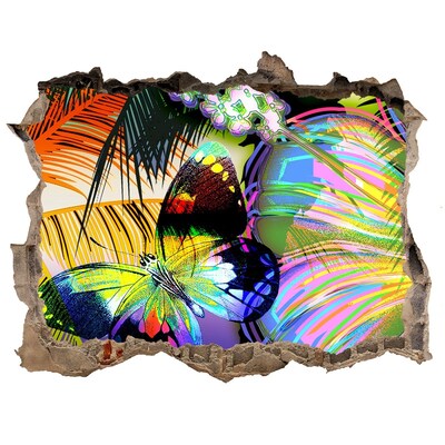 Hole wall sticker A colorful butterfly in a hole in the wall