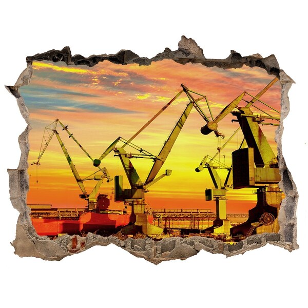 3D wall hole wallpaper Sunset over the port