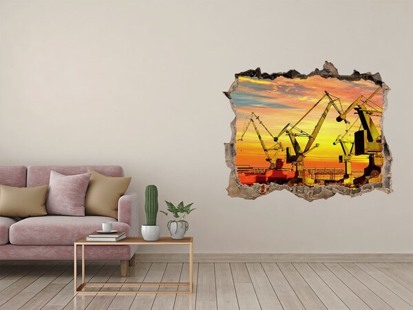 3D wall hole wallpaper Sunset over the port