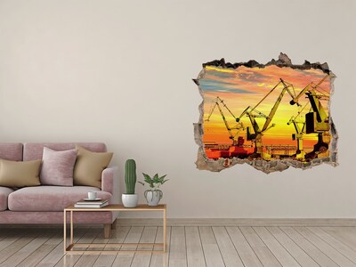 3D wall hole wallpaper Sunset over the port