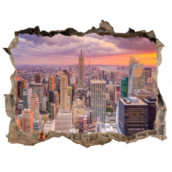 3D wall hole wallpaper New York at sunset
