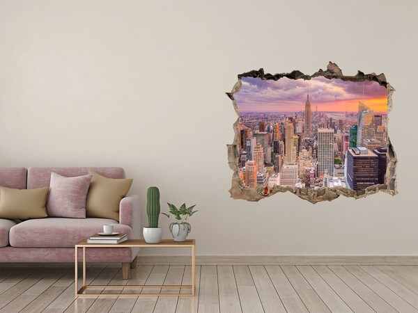3D wall hole wallpaper New York at sunset