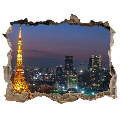 Hole wall sticker View of Tokyo at night