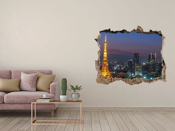 Hole wall sticker View of Tokyo at night