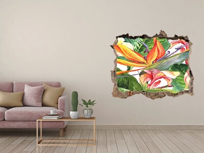 Hole in the wall decal Tropical flowers