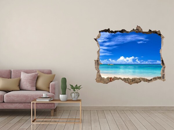 3D wall hole wallpaper Caribbean Beach through the Hole in the Wall