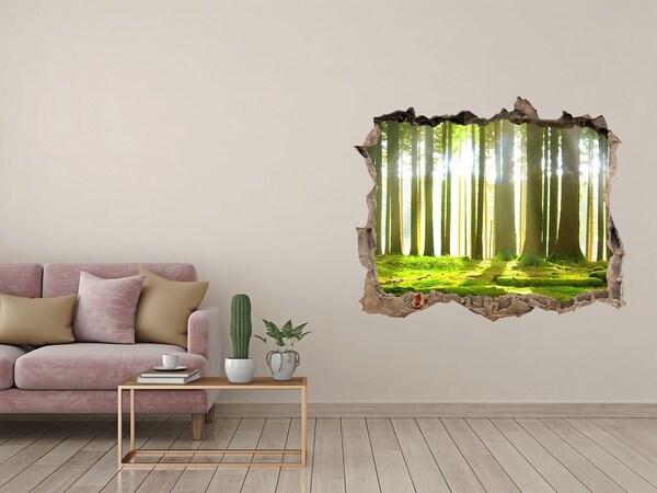 Hole in the wall sticker Green forest with sun rays