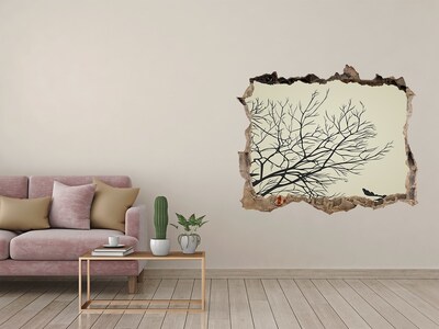 3D wall hole wallpaper Dead forest behind the destroyed wall