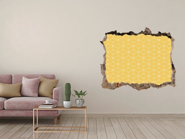 Hole in the wall decal Golden geometry against a concrete background