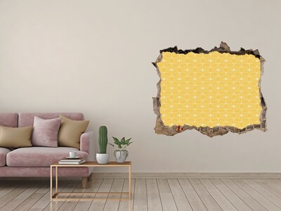 Hole in the wall decal Golden geometry against a concrete background