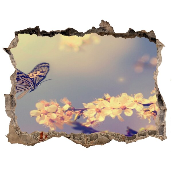 Hole in the wall decal Cherry flower and butterfly