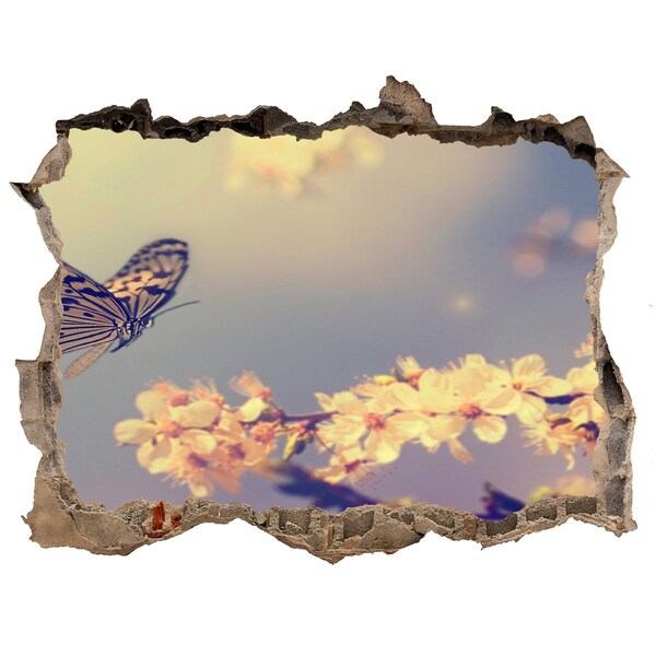 Hole in the wall decal Floral landscape with a butterfly