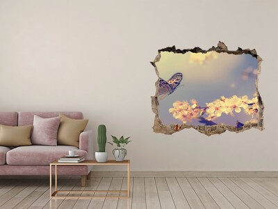 Hole in the wall decal Cherry flower and butterfly