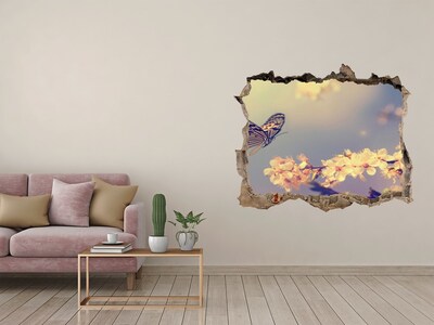 Hole in the wall decal Floral landscape with a butterfly