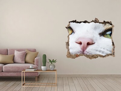 3D wall hole wallpaper Green cat eyes