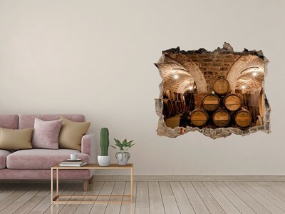 Hole in the wall sticker Interior of a winery with barrels