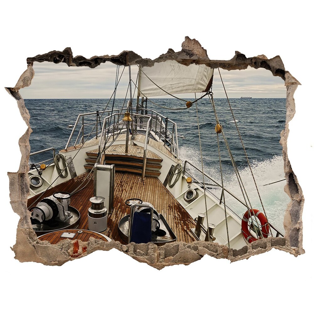 3D wall hole Sailboat at sea