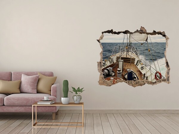 3D wall hole Sailboat at sea