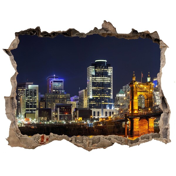 Hole wall sticker Ohio river at night