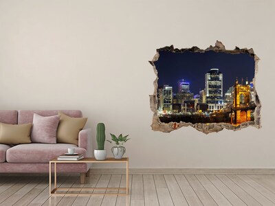 Hole wall sticker Ohio river at night