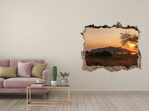 Hole wall sticker Sunset over a mountain landscape