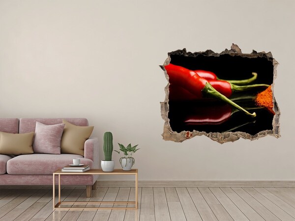 Hole wall sticker Chili peppers on a black background