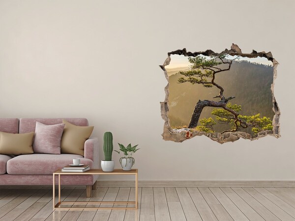 Hole wall sticker Mountain landscape with a tree