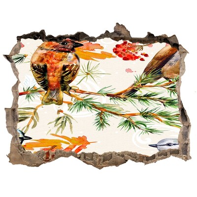 3D wall hole wallpaper Birds in a forest landscape