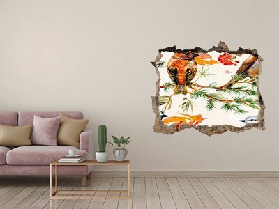 3D wall hole wallpaper Birds in a forest landscape