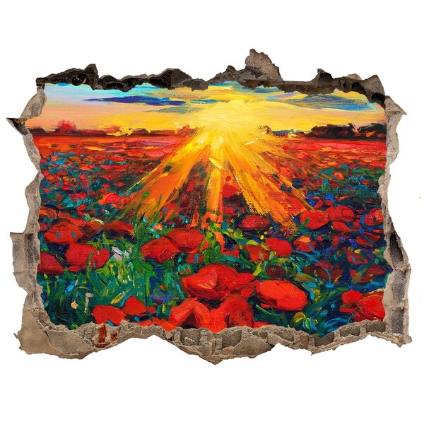 3D wall hole wallpaper Flower meadow in the sunshine