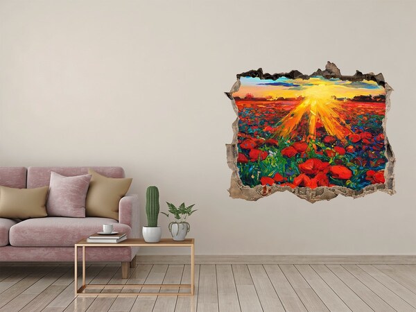 3D wall hole wallpaper Flower meadow in the sunshine