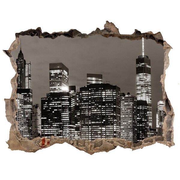 Hole in the wall decal New York skyline at night
