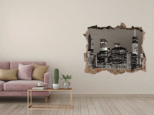 Hole in the wall decal New York skyline at night
