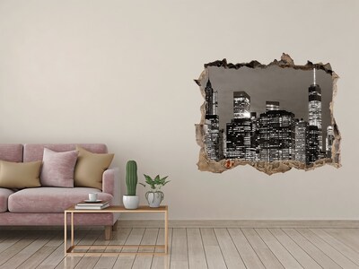 Hole in the wall decal New York skyline at night