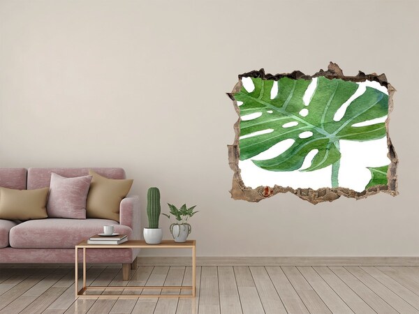 Hole in the wall sticker Green monstera in concrete