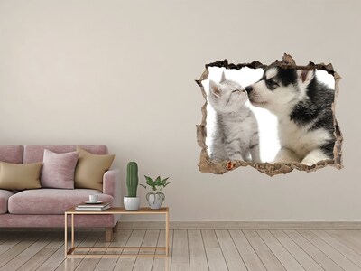 Hole in the wall sticker Dog and cat