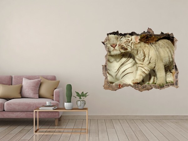 Hole in the wall sticker White tigers in nature
