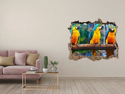 3D wall hole wallpaper Parrots on a branch