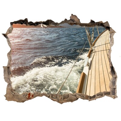 3D wall hole wallpaper Sailboat at sea