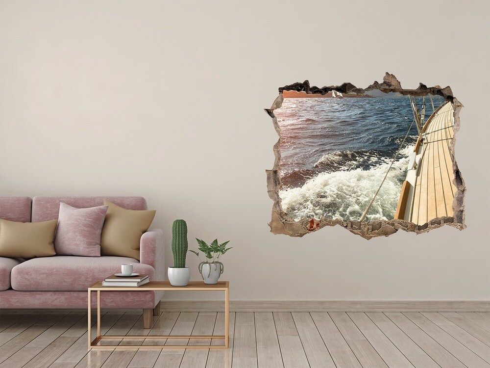 3D wall hole wallpaper Sailboat at sea