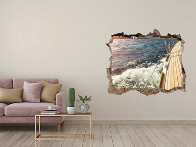 3D wall hole wallpaper Cruise on a stormy sea