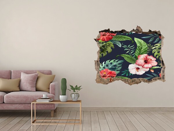 Hole in the wall decal Tropical flowers