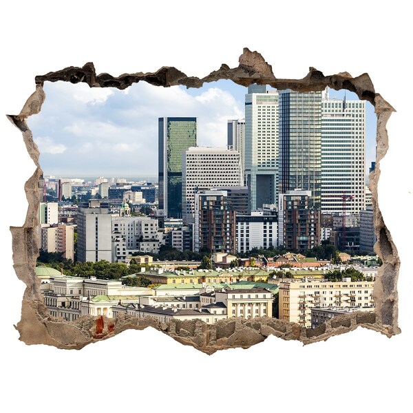 3D wall hole View of the modern city