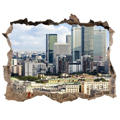 3D wall hole View of the modern city