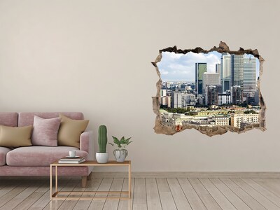 3D wall hole View of the modern city